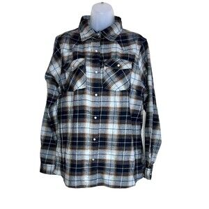 Wilfull Womens Flannel Shirt Size Large Plaid Snap Up Collar Long Sleeve Western